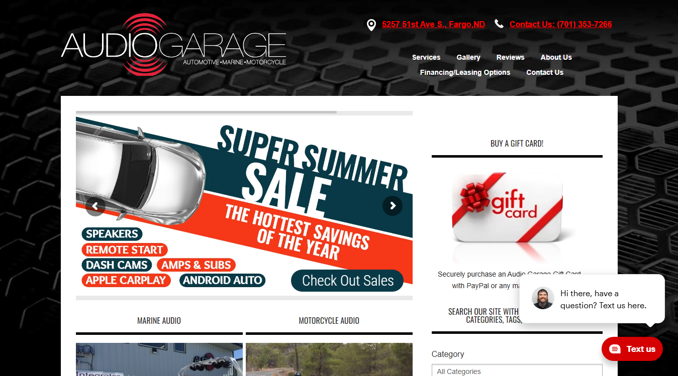 Website screenshot for The Audio Garage