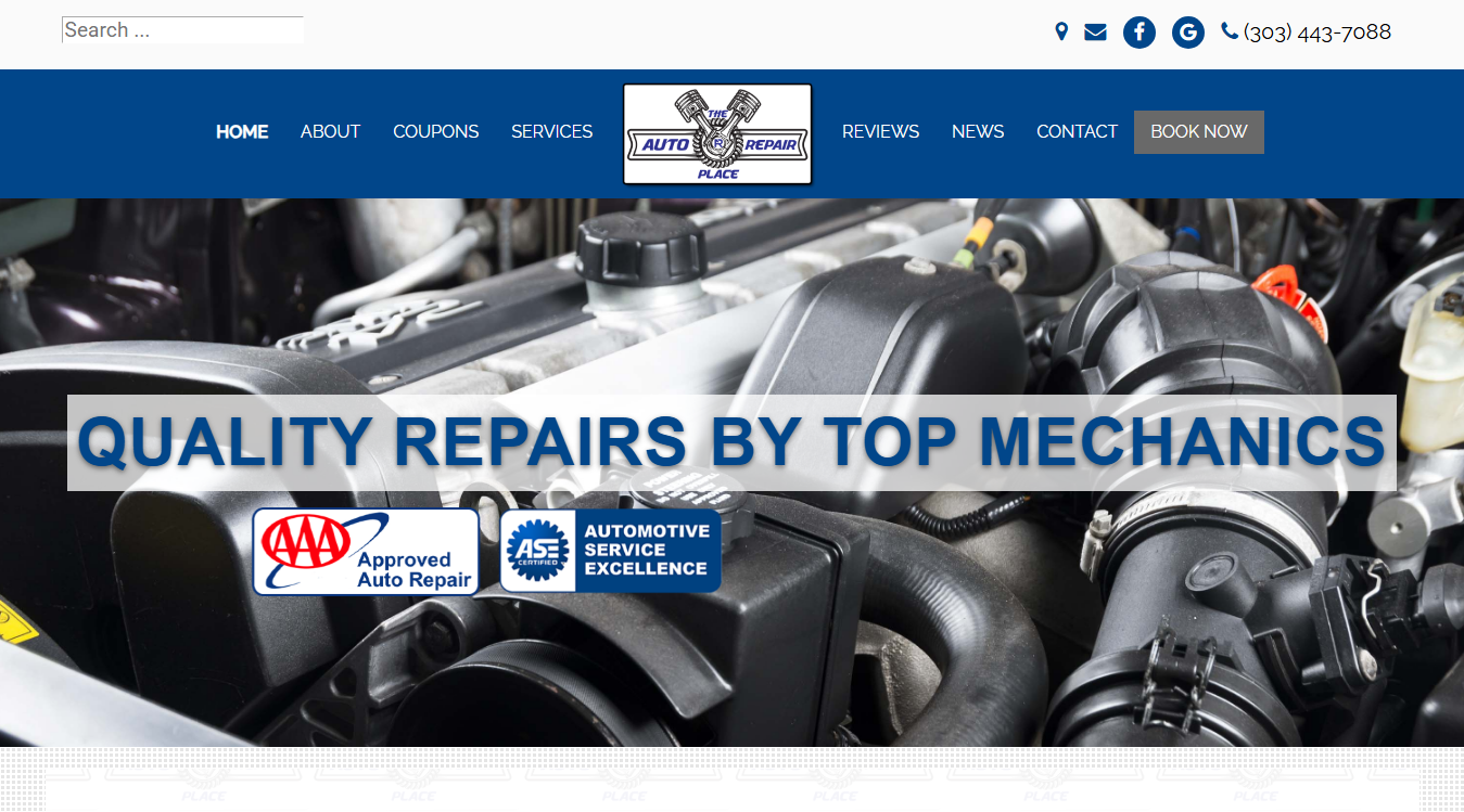 Website screenshot for The Auto Repair Place