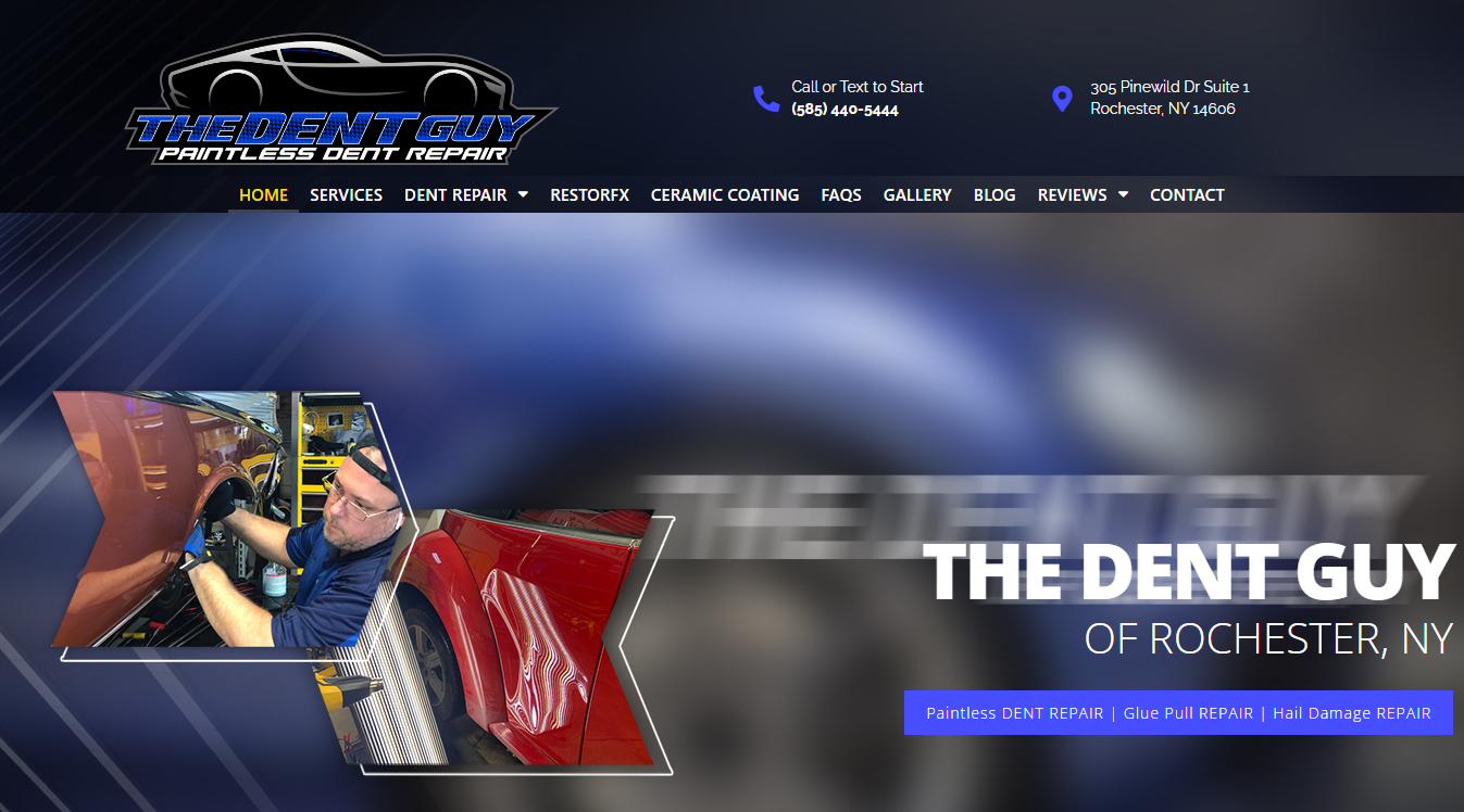 Website screenshot for The Dent Guy Paintless Dent Repair