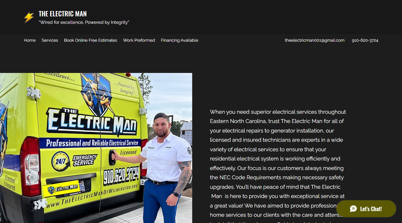 Website screenshot for The Electric Man