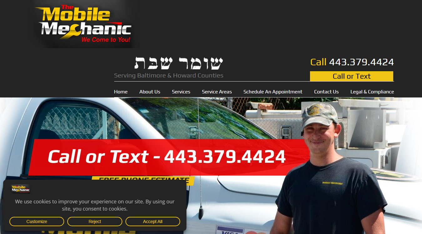 Website screenshot for The Mobile Mechanic INC