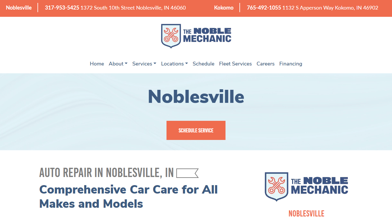 Website screenshot for The Noble Mechanic