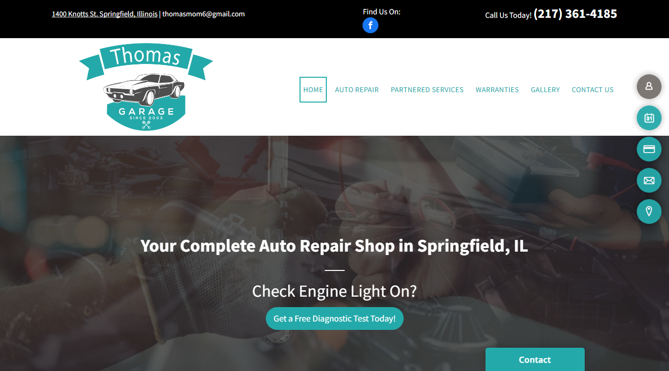 Website screenshot for Thomas Garage