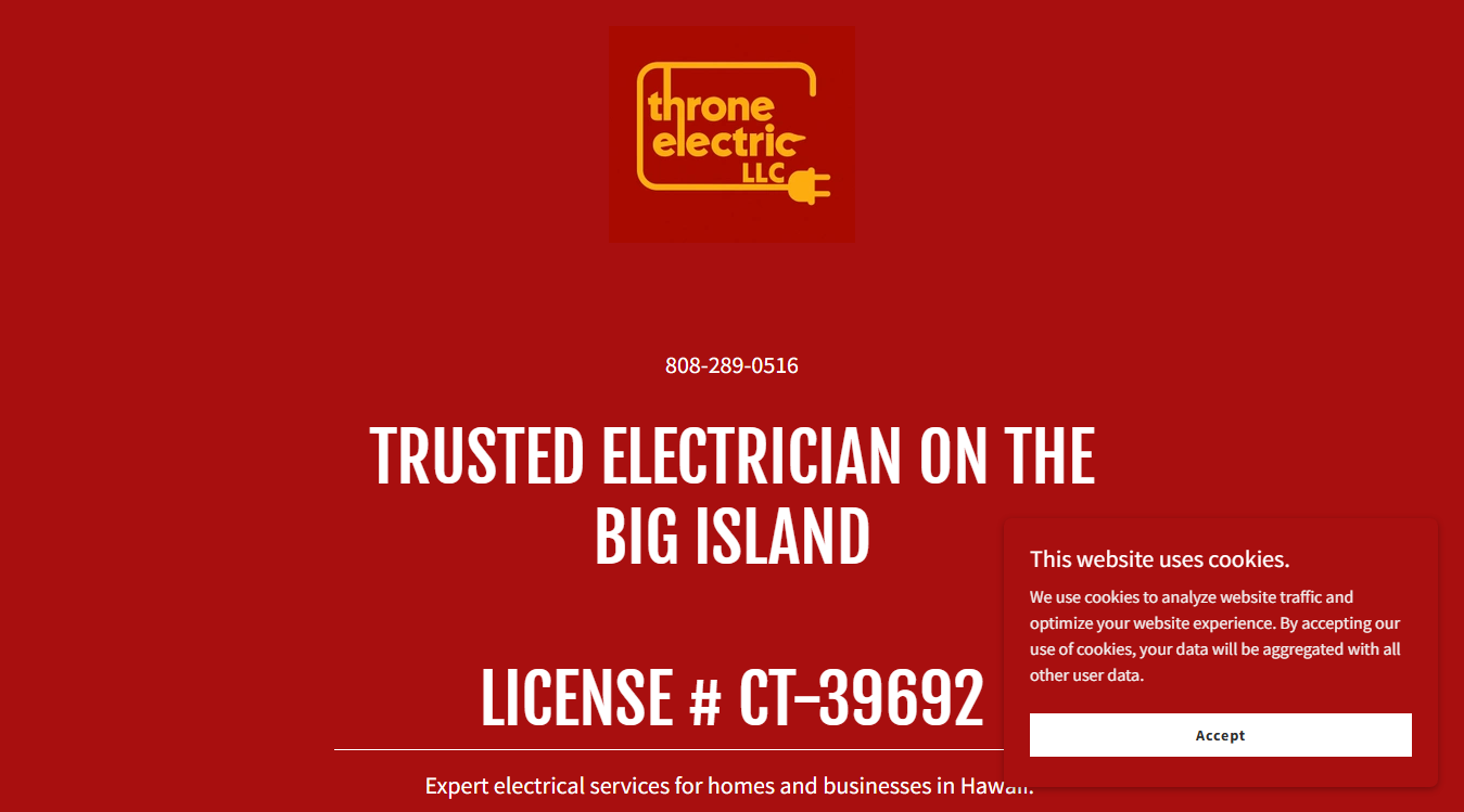 Website screenshot for Throne Electric LLC