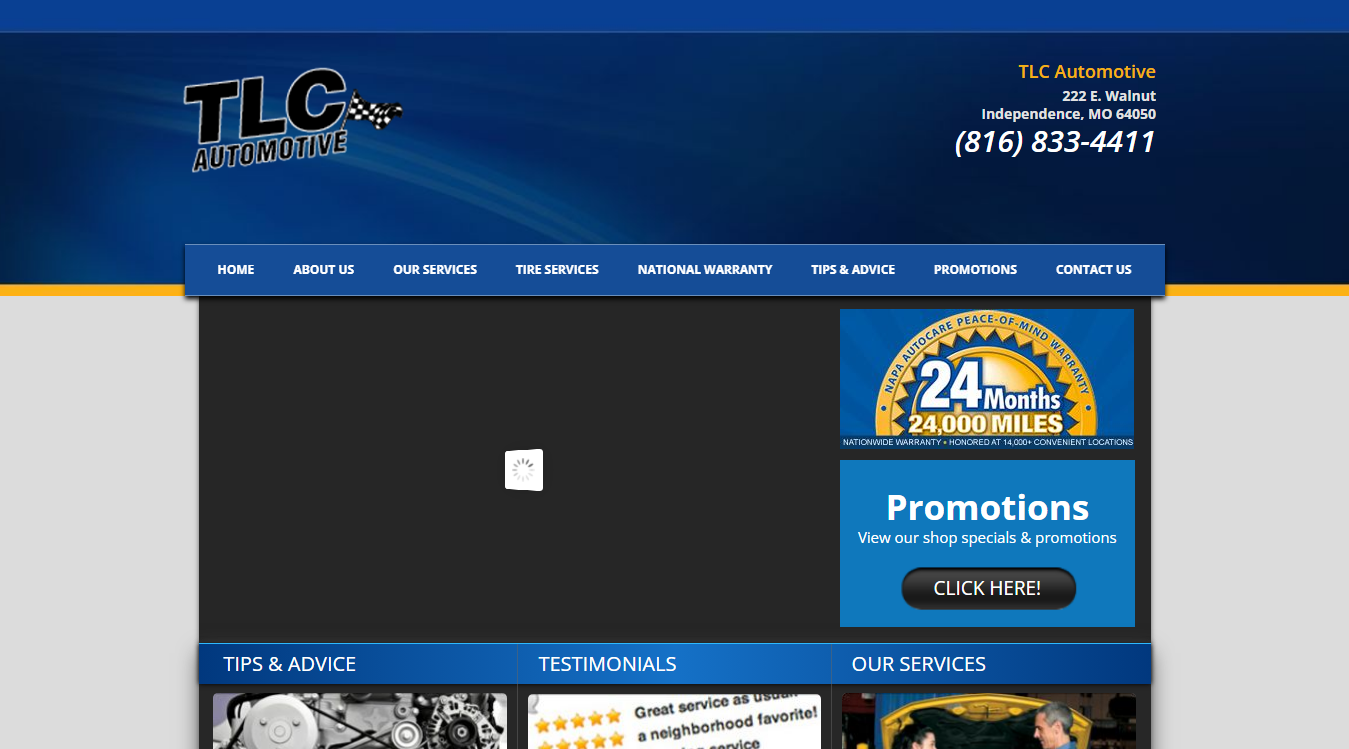 Website screenshot for TLC Automotive