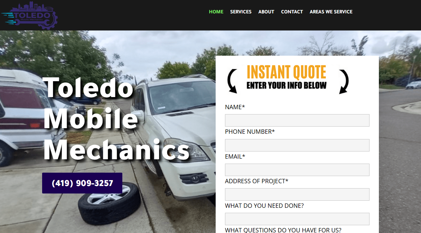 Website screenshot for Toledo Mobile Mechanics