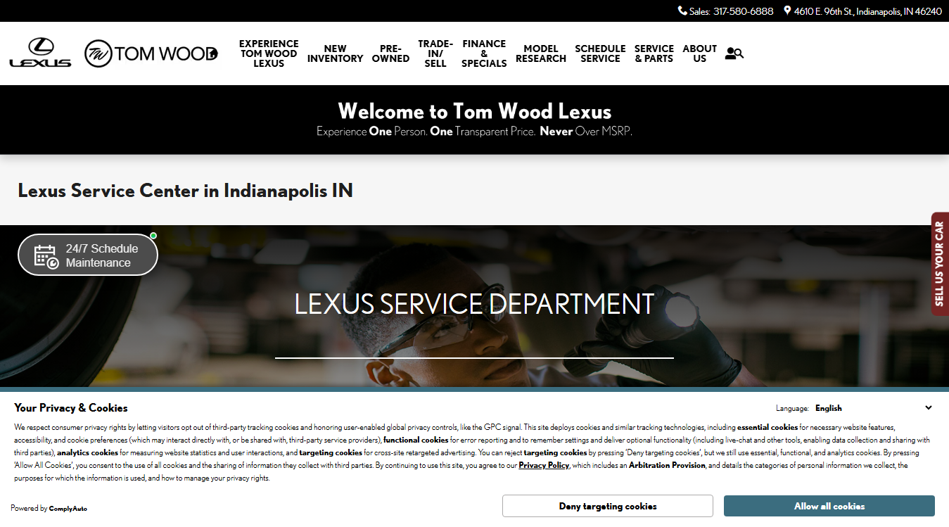 Website screenshot for Tom Wood Lexus Service