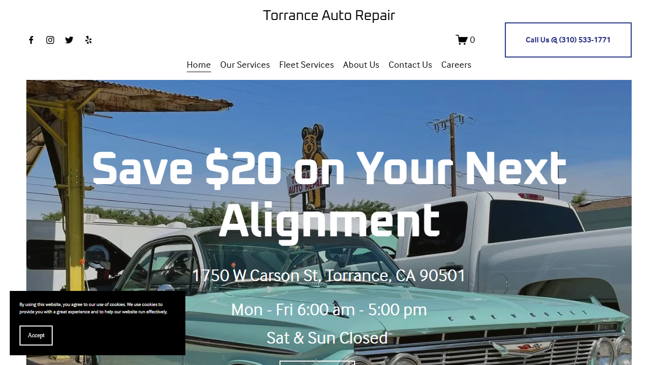 Website screenshot for Torrance Auto Repair