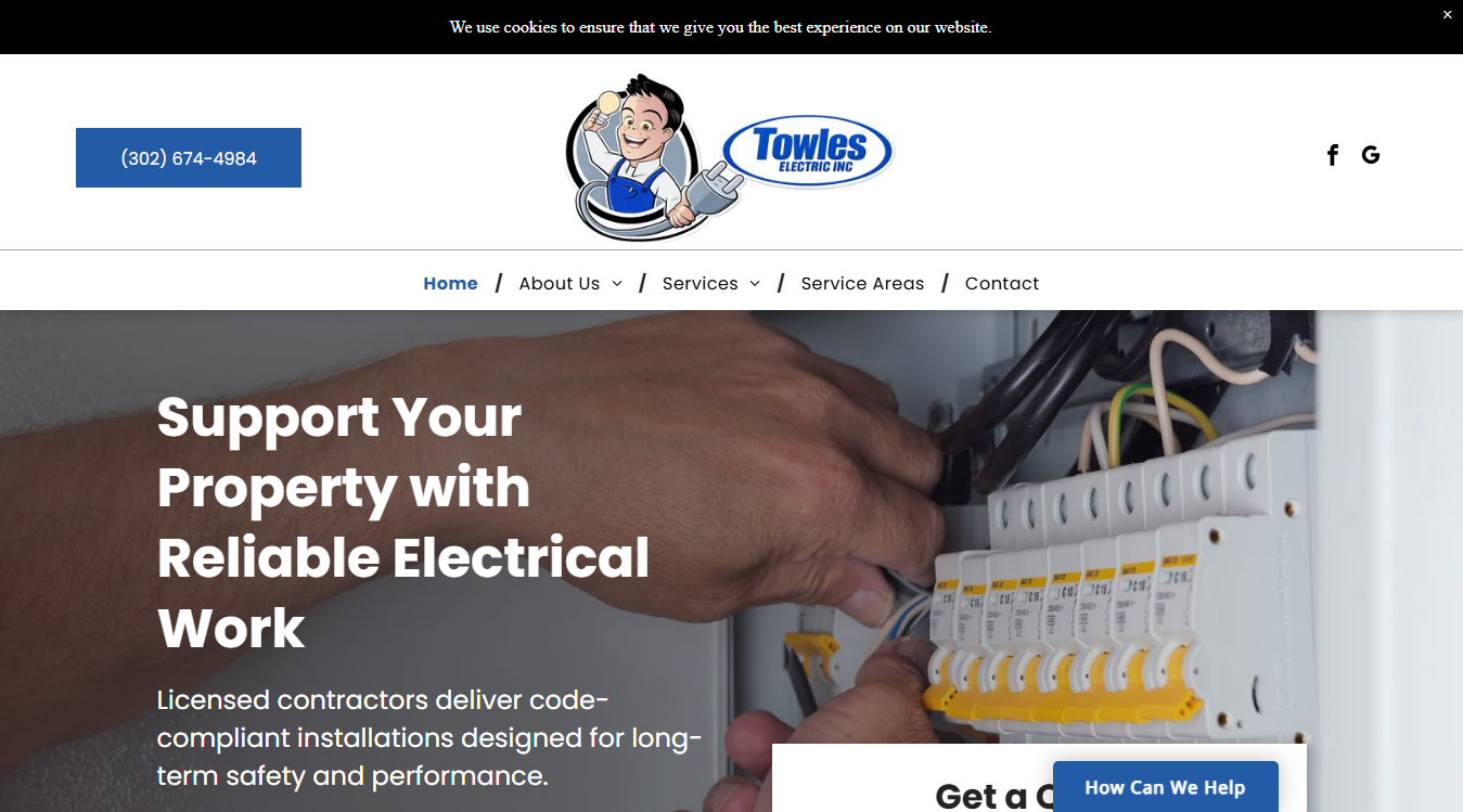 Website screenshot for Towles Electric, Inc.