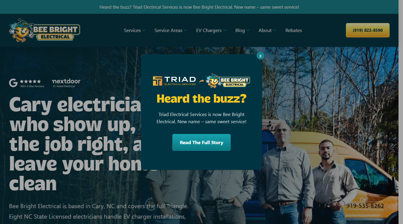 Website screenshot for Triad Electrical Services