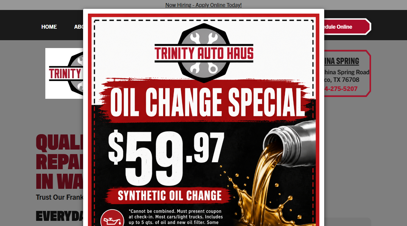 Website screenshot for Trinity Auto Haus
