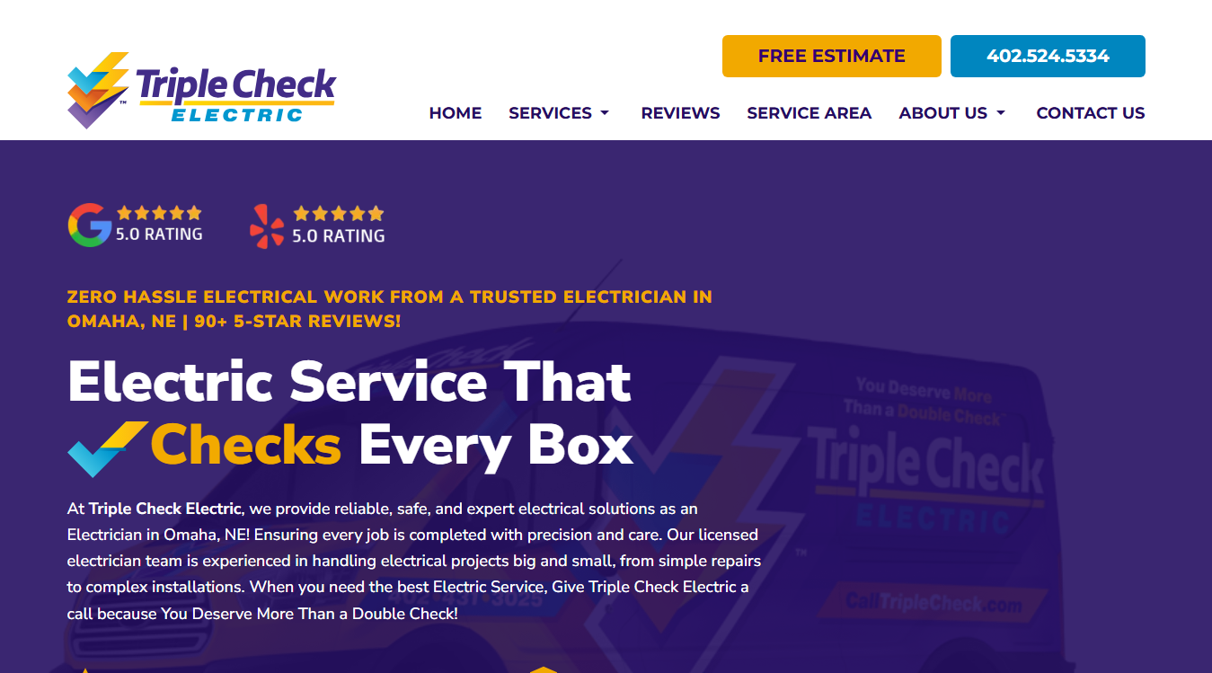 Website screenshot for Triple Check Electric