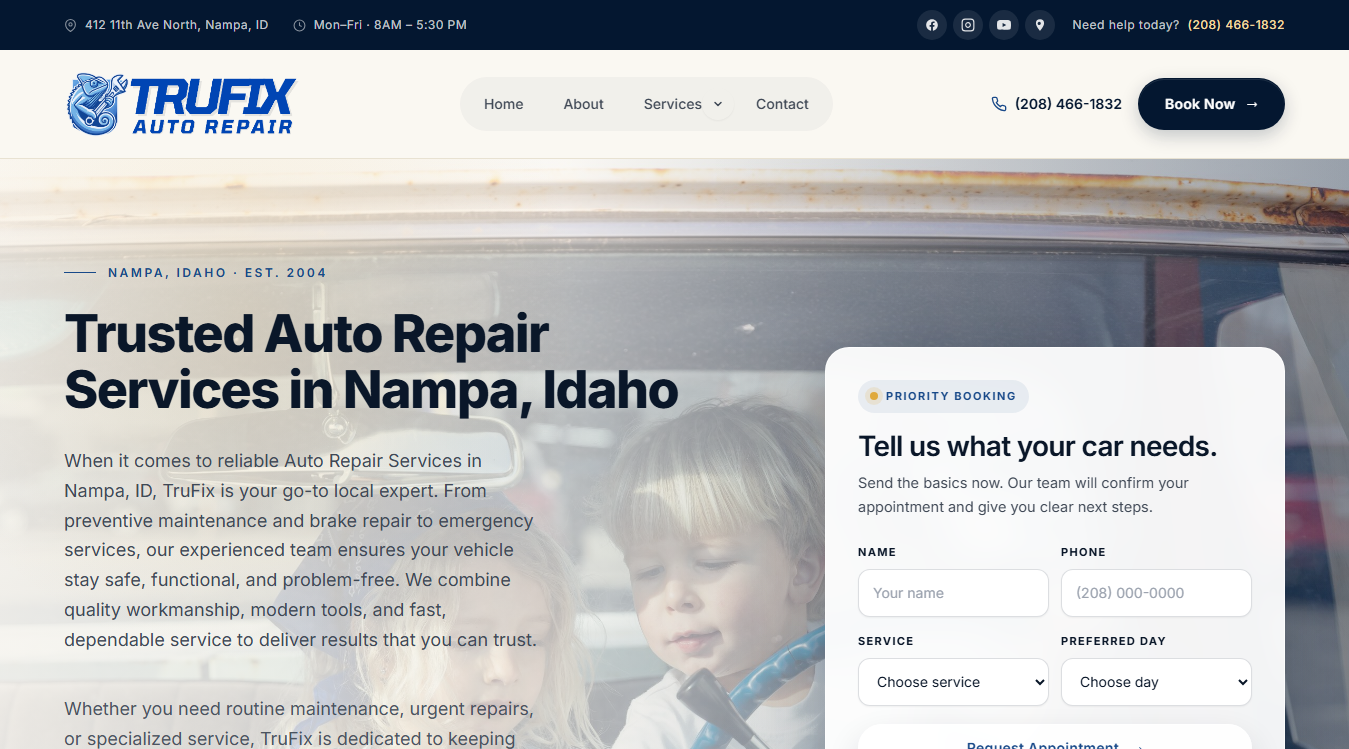 Website screenshot for Trufix Auto Repair