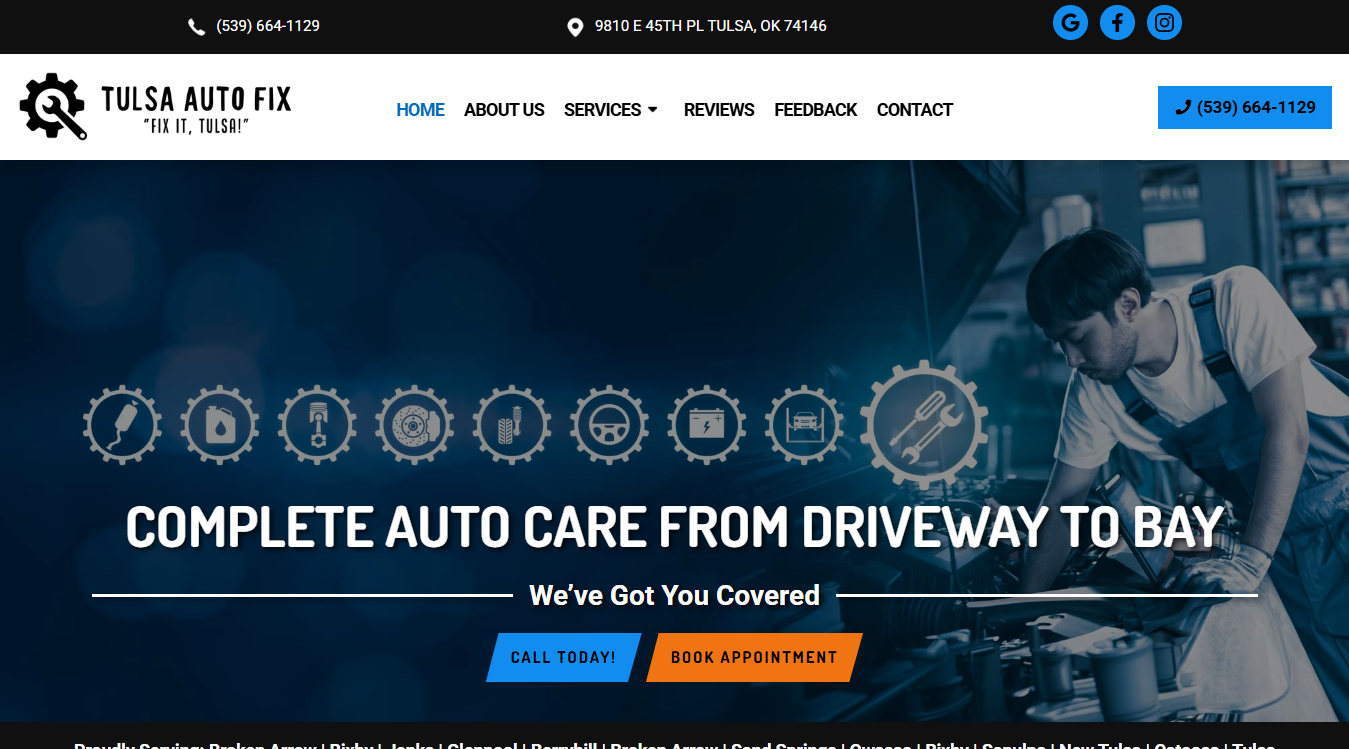 Website screenshot for Tulsa Auto Fix
