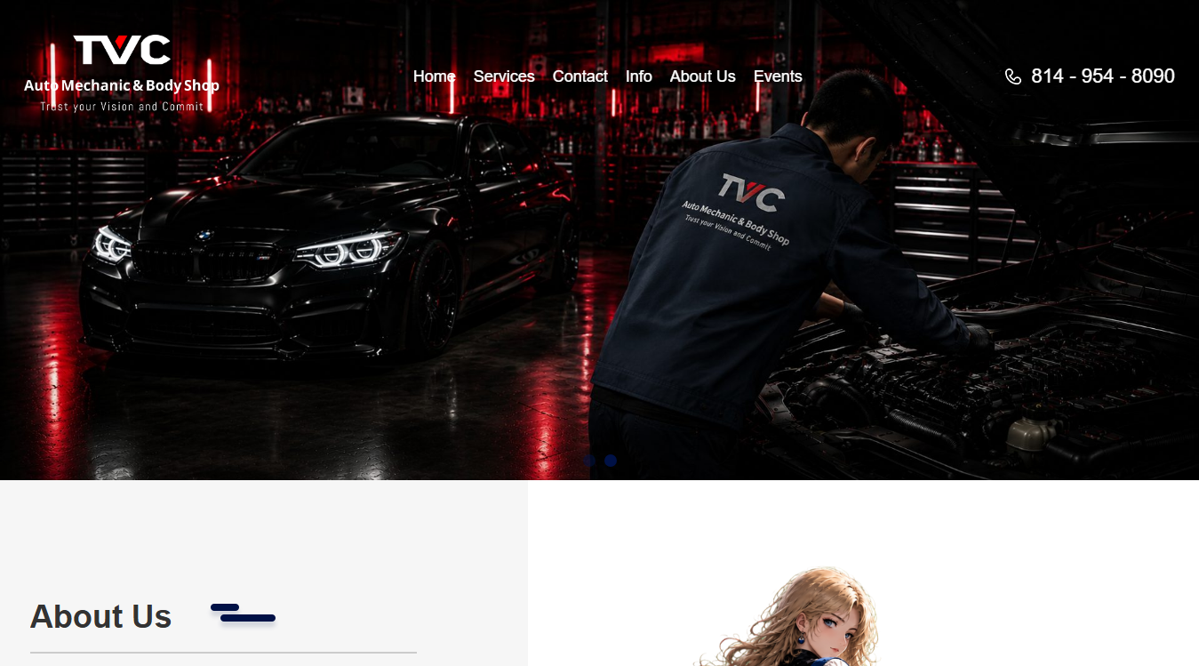 Website screenshot for TVC Auto Mechanic & Body 矢量汽修