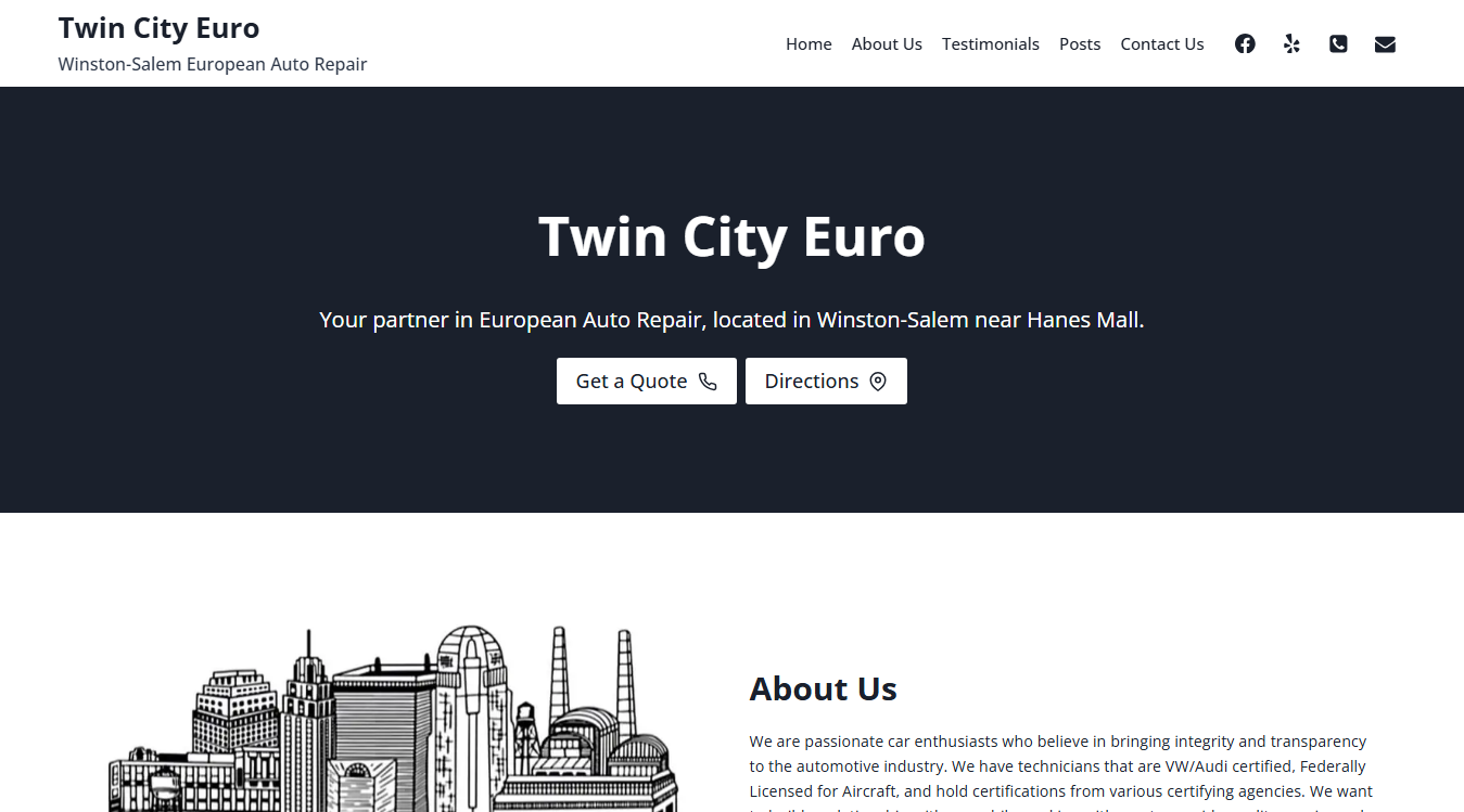 Website screenshot for Twin City Euro