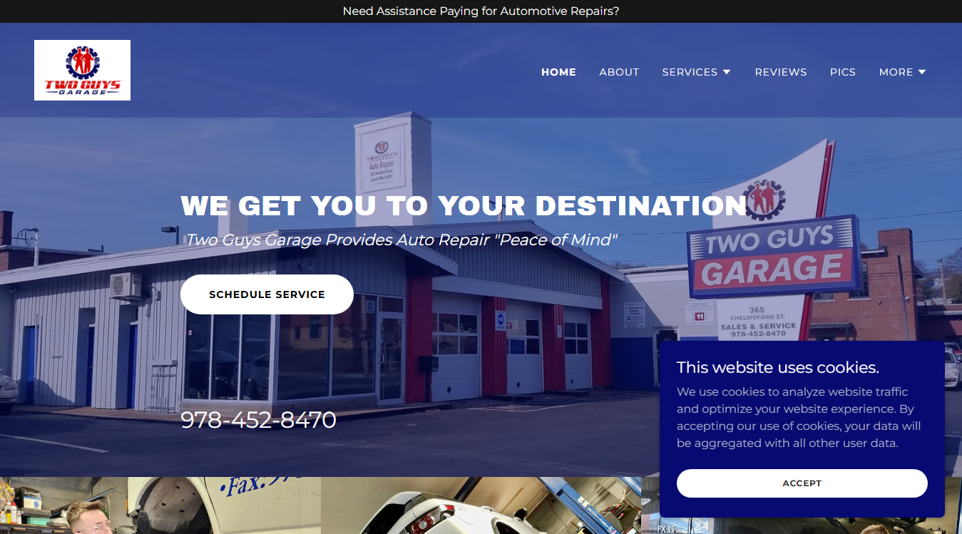 Website screenshot for Two Guys Garage Auto Repair