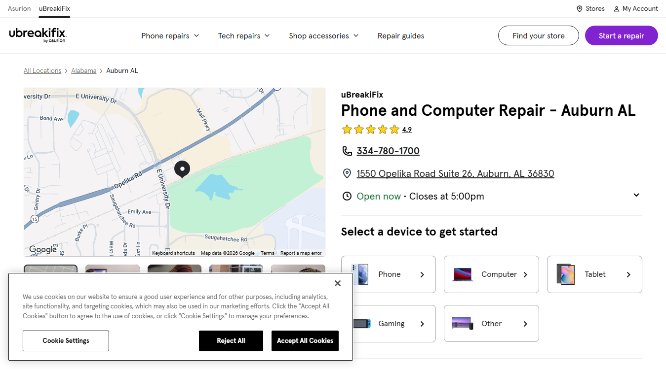 Website screenshot for uBreakiFix - Phone and Computer Repair