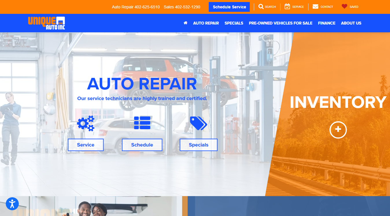Website screenshot for Unique Auto