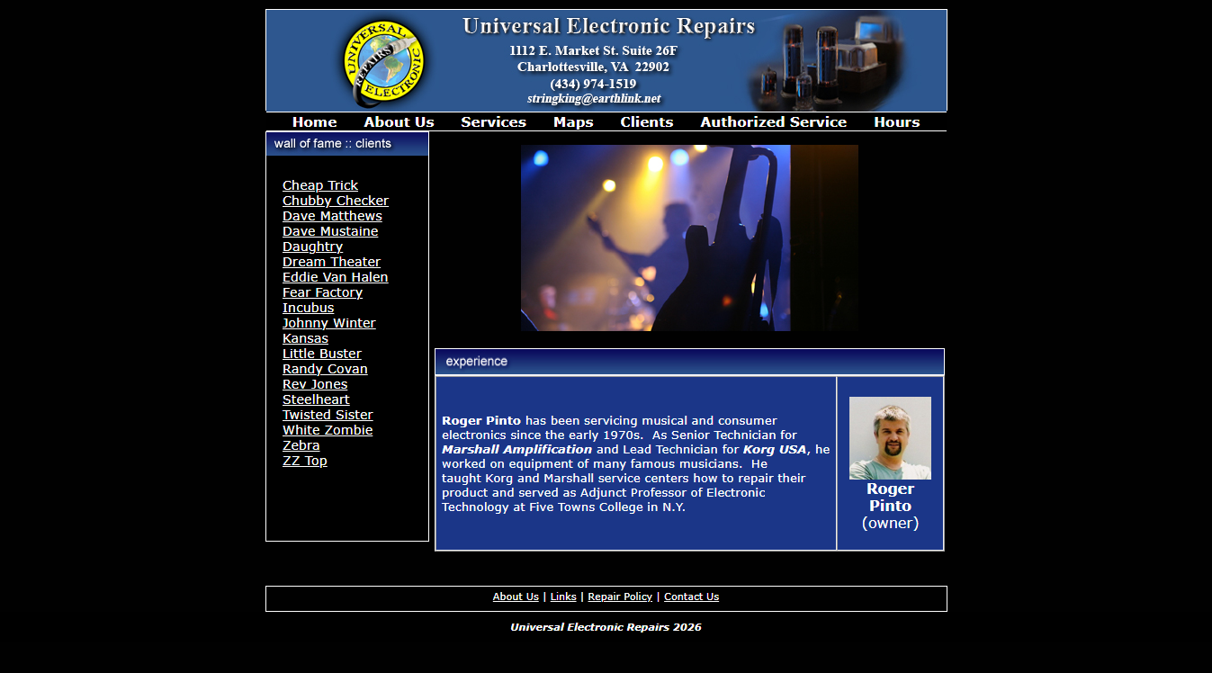 Website screenshot for Universal Electronic Repairs