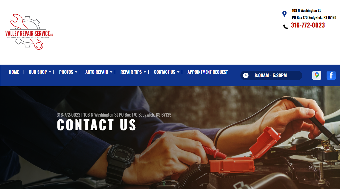 Website screenshot for Valley Repair Service