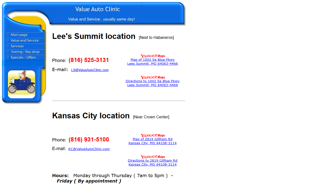 Website screenshot for Value Auto Clinic