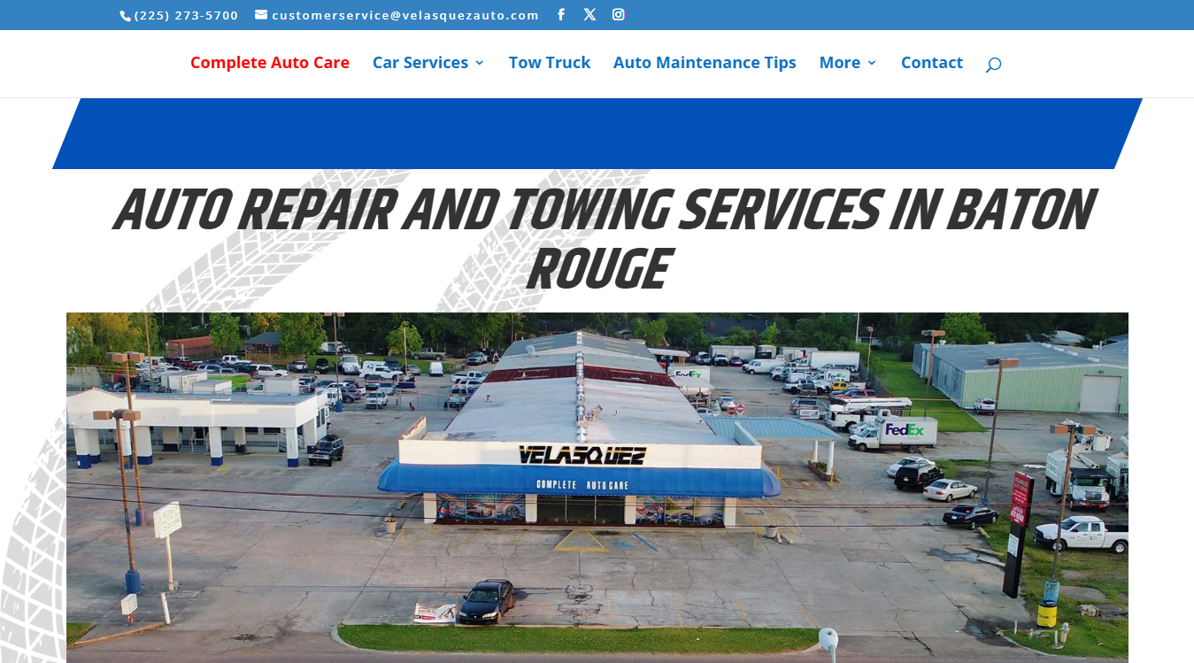 Website screenshot for Velasquez Auto Repair and Towing Service