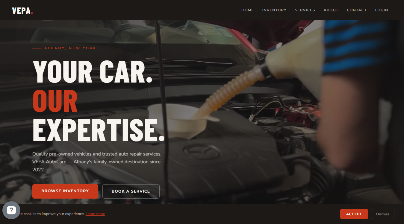 Website screenshot for VEPA Auto Care