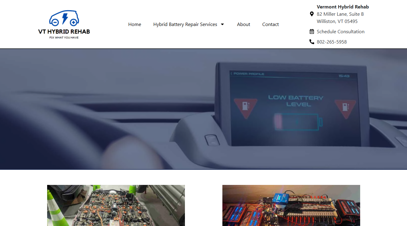 Website screenshot for Vermont Hybrid Rehab