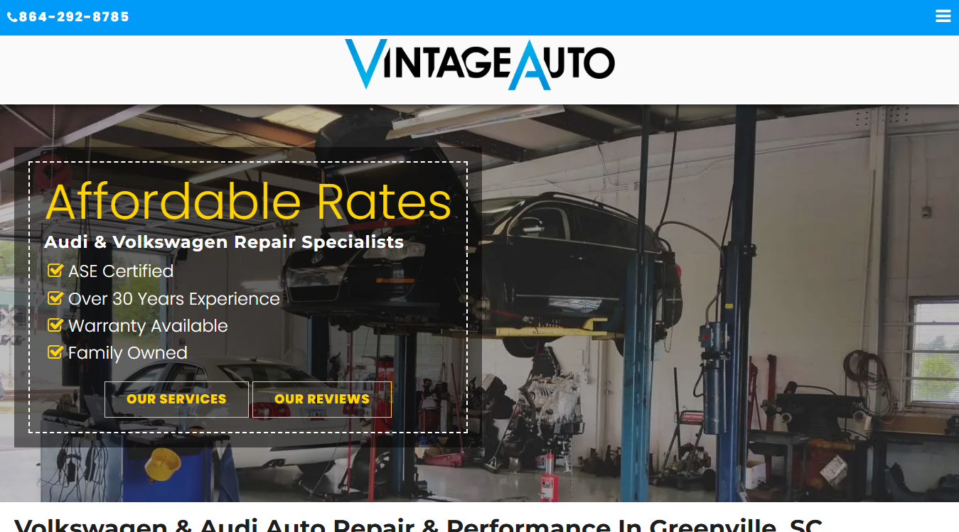 Website screenshot for Vintage Auto