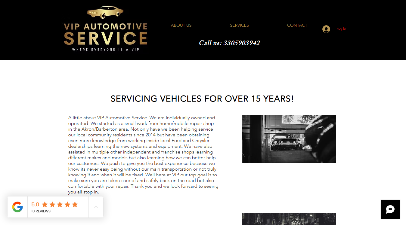Website screenshot for VIP Automotive Service
