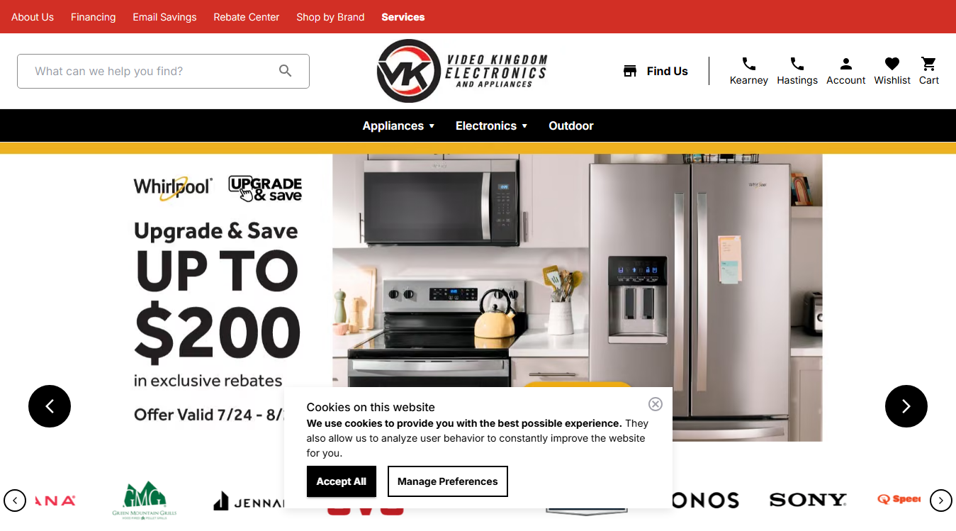 Website screenshot for VK Electronics & Appliances