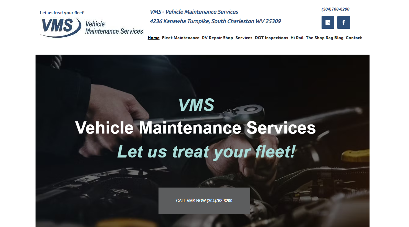 Website screenshot for VMS - Vehicle Maintenance Services