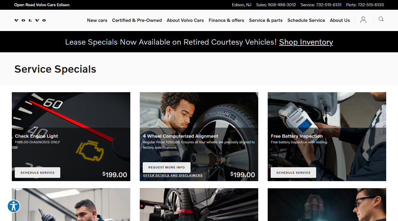 Website screenshot for Volvo Car Service Edison