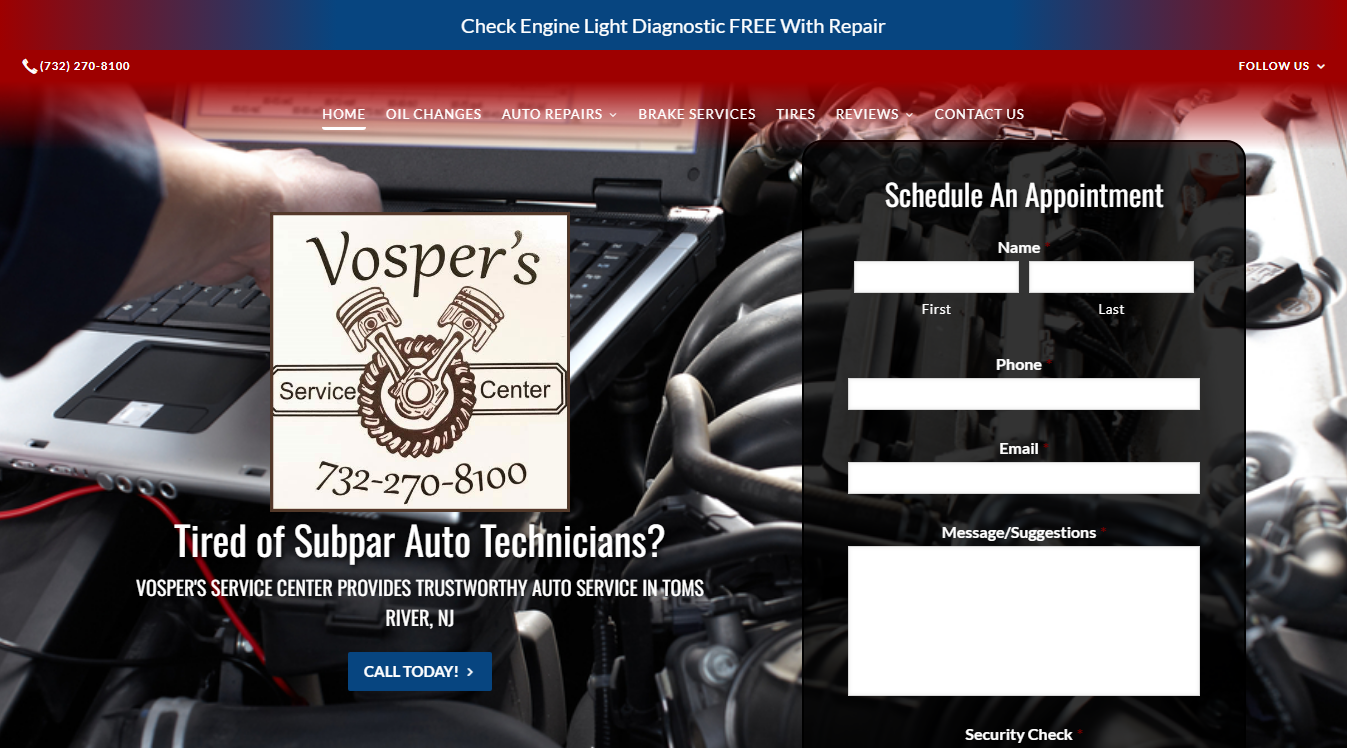 Website screenshot for Vosper's Service Center