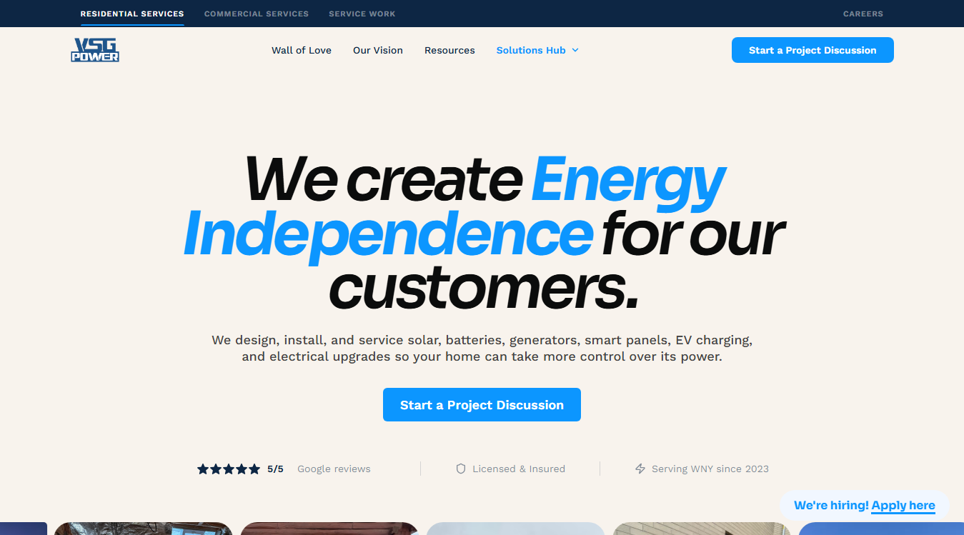 Website screenshot for VSG Power