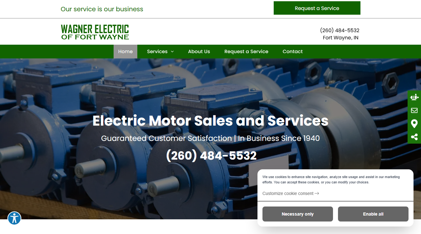 Website screenshot for Wagner Electric of Fort Wayne