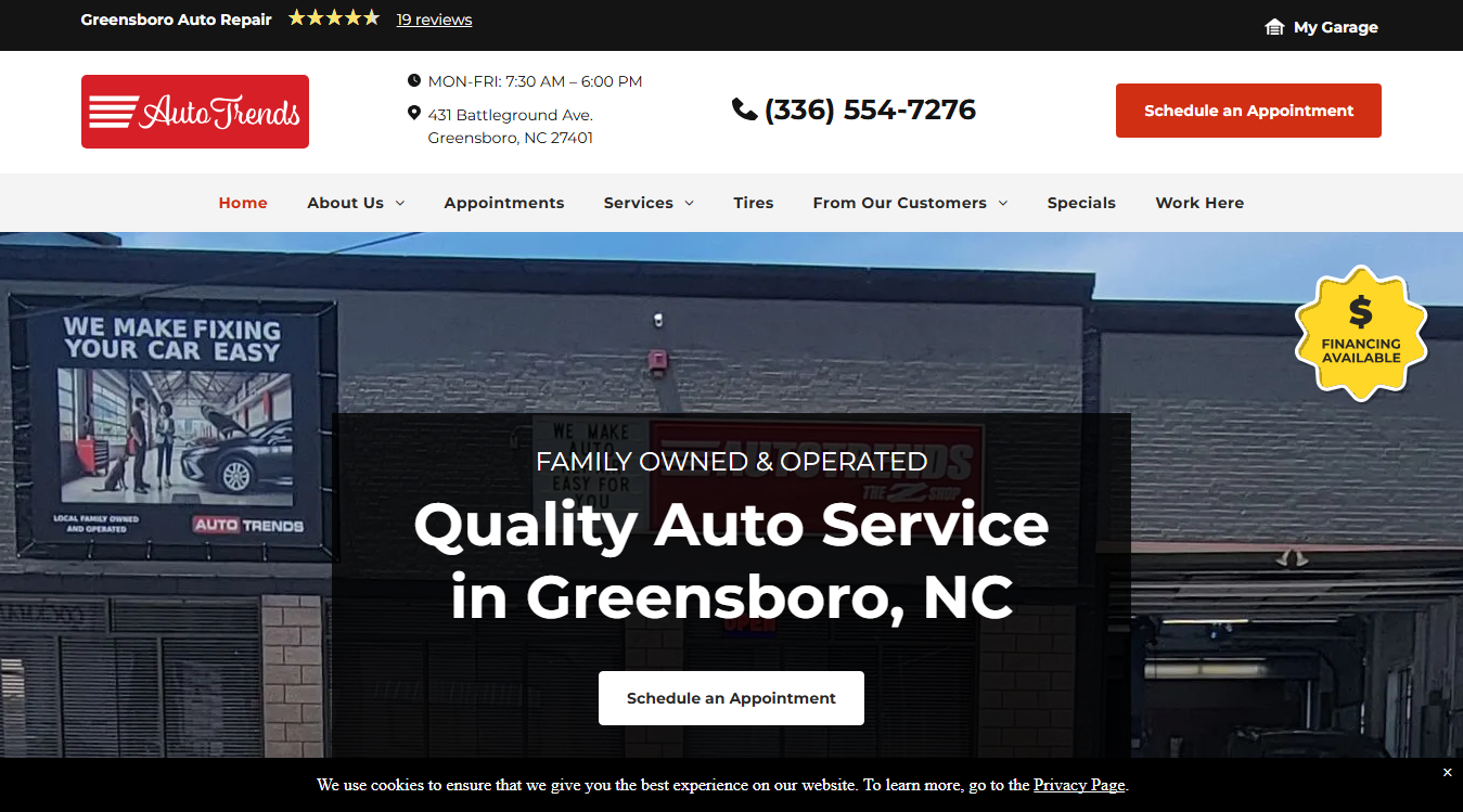 Website screenshot for Wally's Auto Services