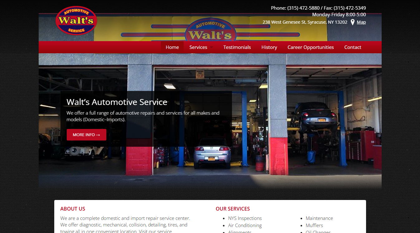 Website screenshot for Walt's Automotive Service