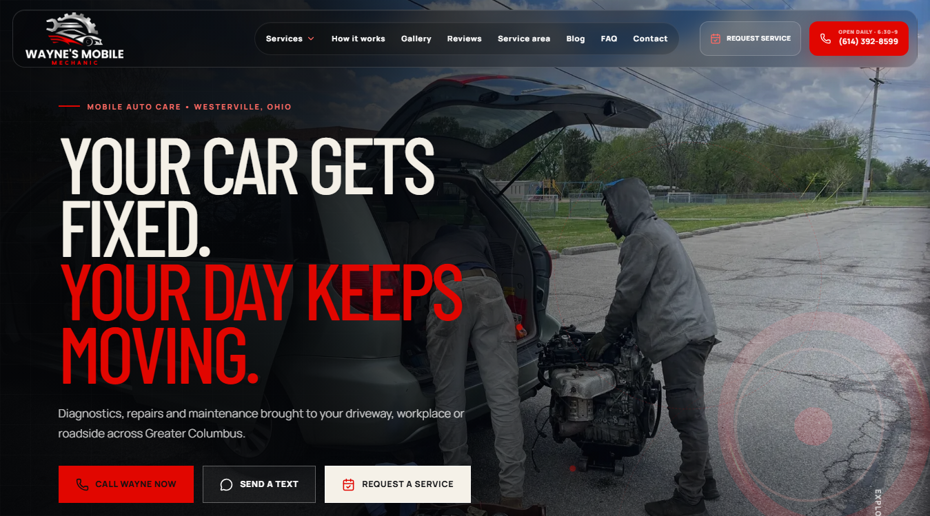 Website screenshot for Wayne's Mobile Mechanic