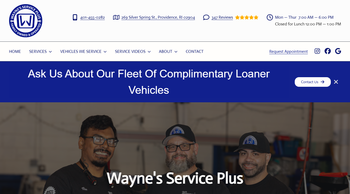 Website screenshot for Wayne's Service Plus