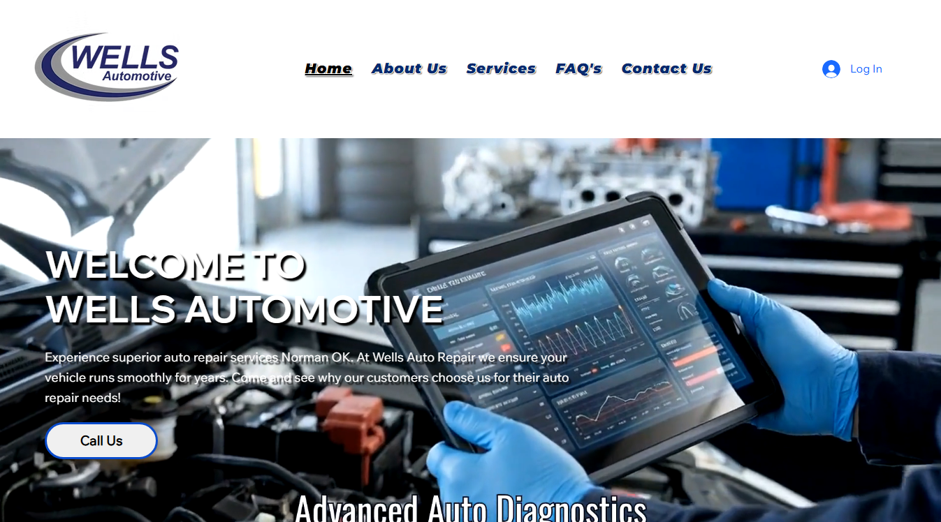 Website screenshot for Wells Automotive Repair