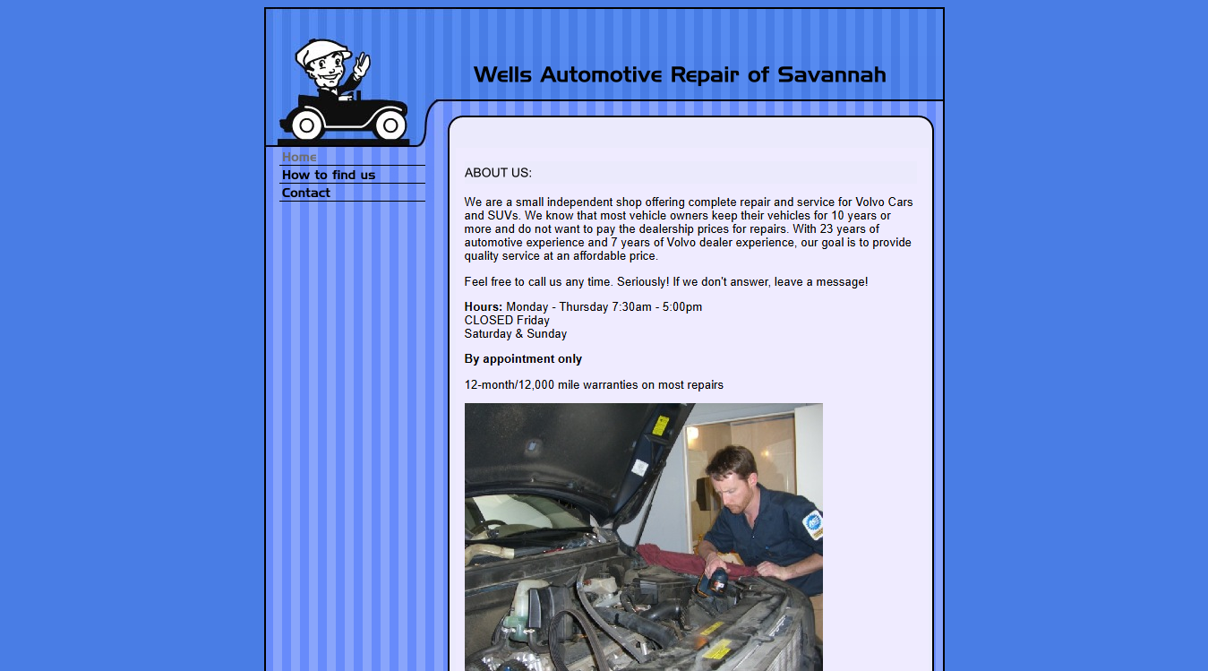 Website screenshot for Wells Automotive Repair
