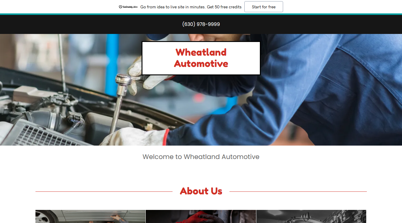 Website screenshot for Wheatland Automotive