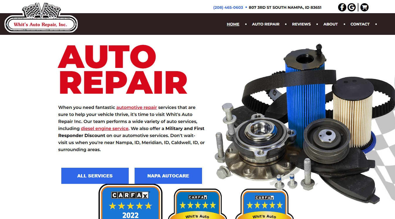 Website screenshot for Whit's Auto Repair, Inc.