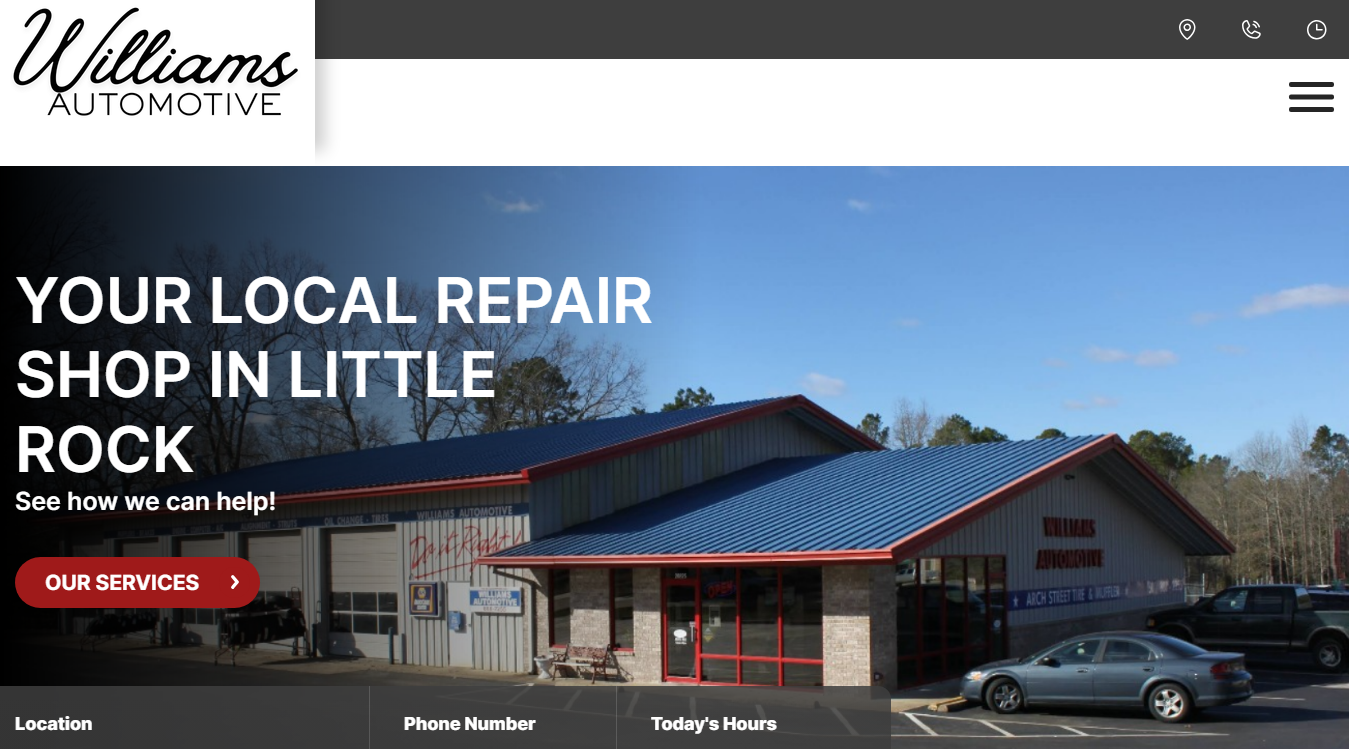 Website screenshot for Williams Automotive, Inc.