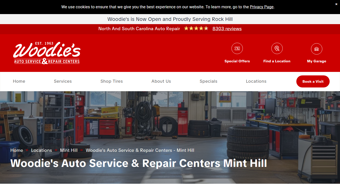 Website screenshot for Woodie's Auto Service and Repair Centers