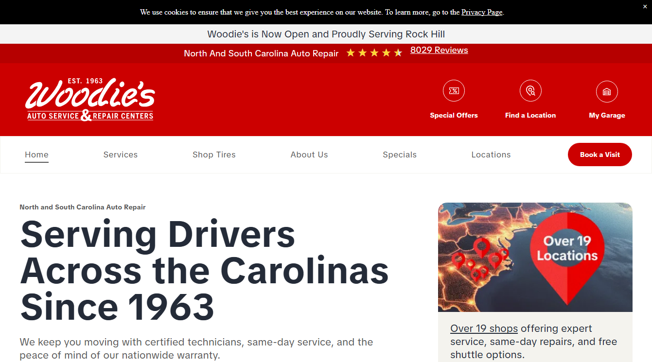Screenshot of Woodie's Auto Service & Repair Centers
