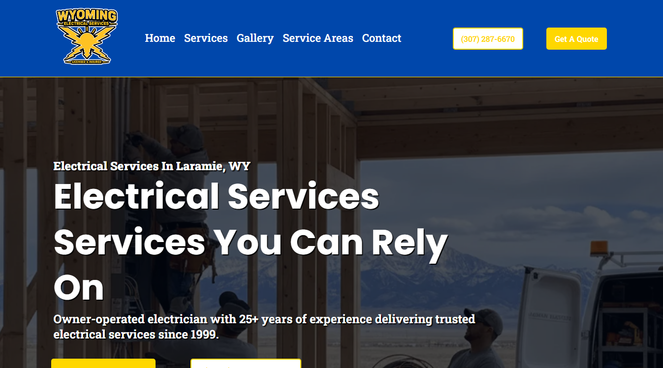 Website screenshot for Wyoming Electrical Services